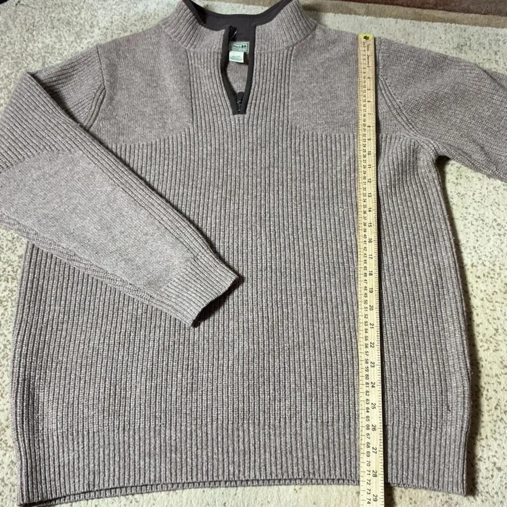 LL Bean Mens 100% Merino Lambswool Quarter Zip Sweater Taupe Brown L Tall 237814
